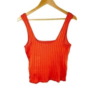 Vince Wide Rib Square Neck Tank Top Size Large Burnt Orchid